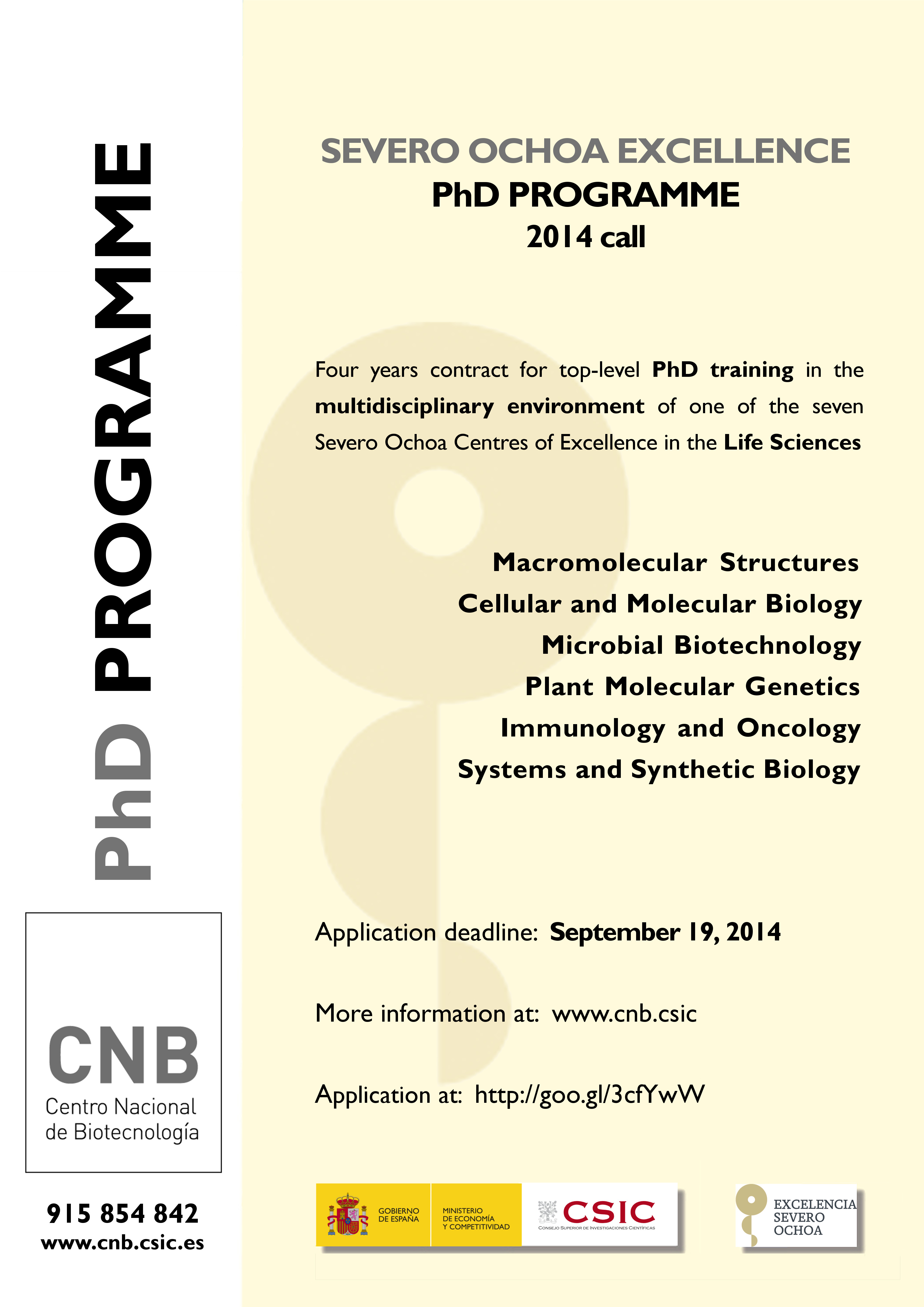 'Severo Ochoa' Excellence PhD Programme 2014